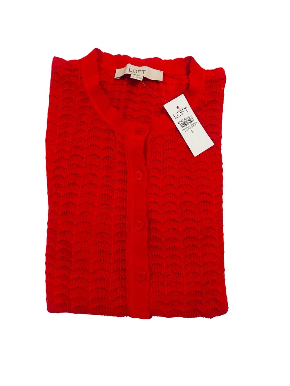 Scalloped Pointelle Cardigan Red S